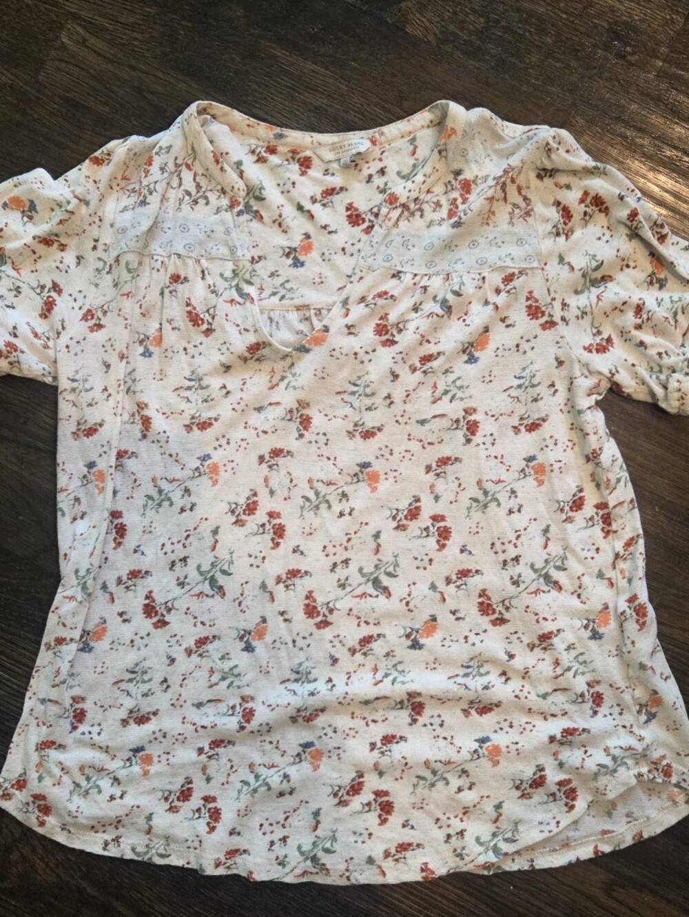 Lucky Brand Cream Short Sleeve Top with Orange & Red Floral Print